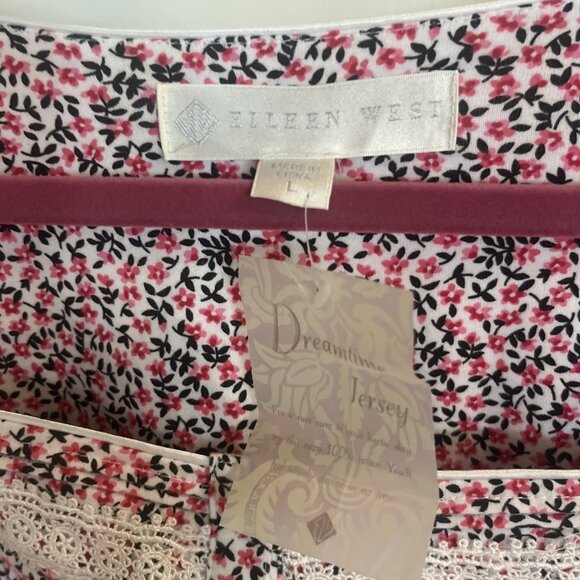 Vintage Granny Gown Red White Floral White Eyelet Trim Eileen West Sz L Cottage - Picture 3 of 11